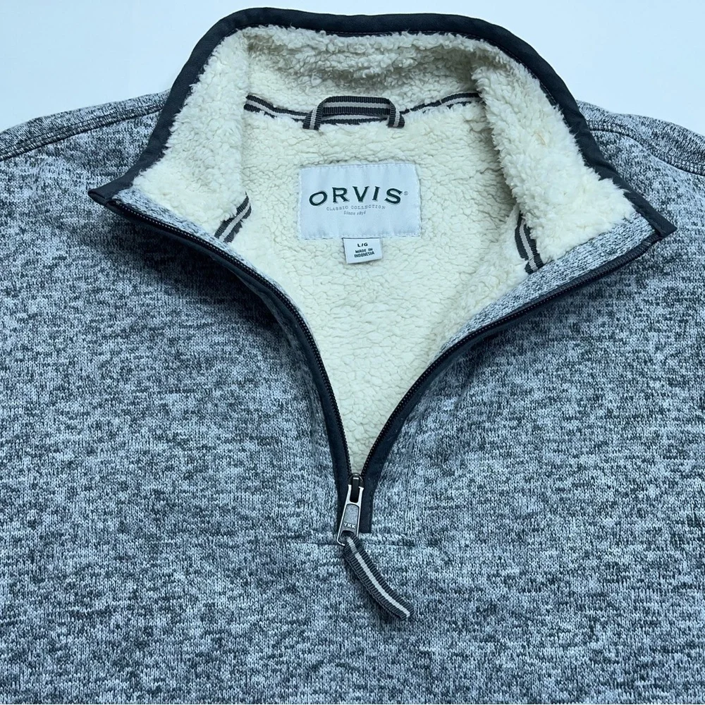Orvis Sherpa Lined 1/4 Zip Pullover Mens Size Large Heathered Gray Fisherman